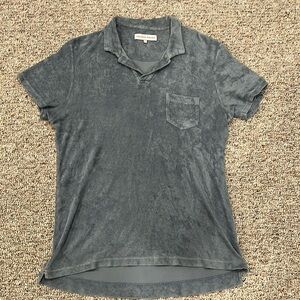 Orlebar Brown Terry Towelling Polo, size L, Shadow Grey